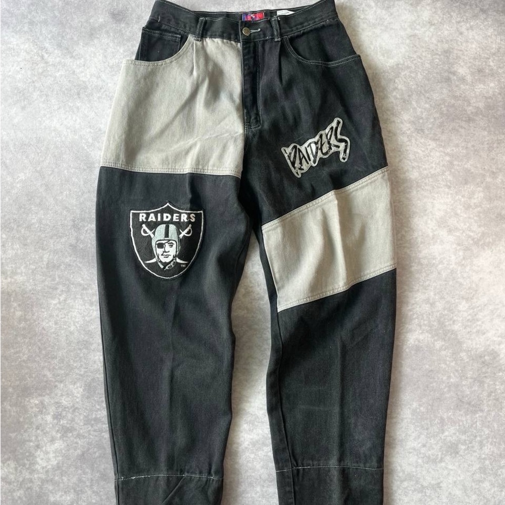 Vintage Pro Player NFL Raiders Two-Tone Black Gray Jeans Pants Size 32